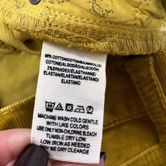 Free People We the Free Skinny Corduroy Pants Mustard Yellow Size 29 Raw Hem - Picture 7 of 10